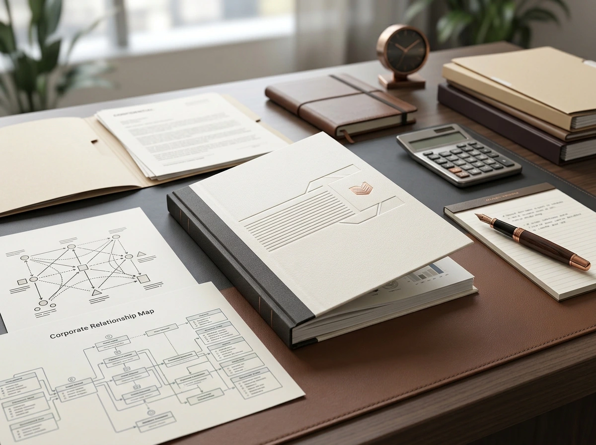 Relatório executivo com documentos e diagramas patrimoniais representando o resultado de um asset tracing.